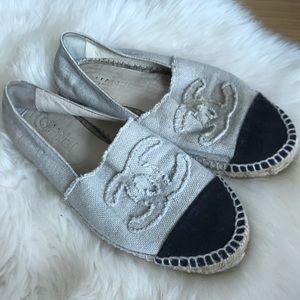 Chanel Beige CC Canvas Flat Espadrilles Size 38